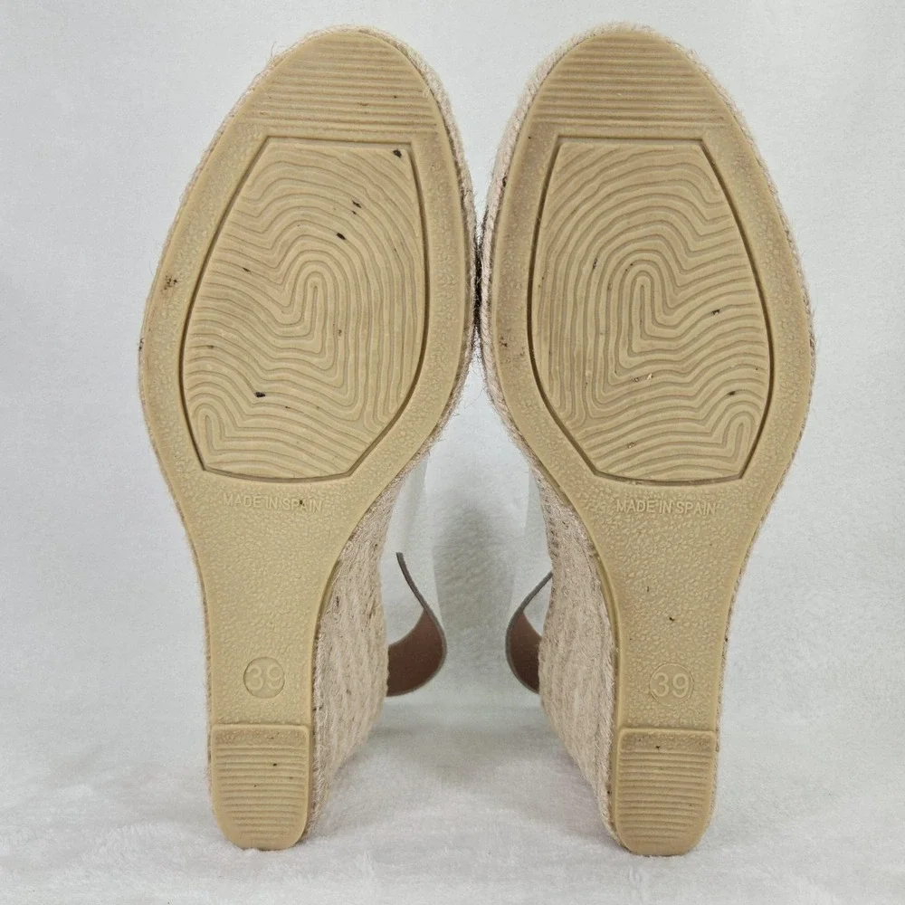 Maypol Sandal Womens 8.5 White Leather Espadrille Wedge Rhinestone Anthropologie